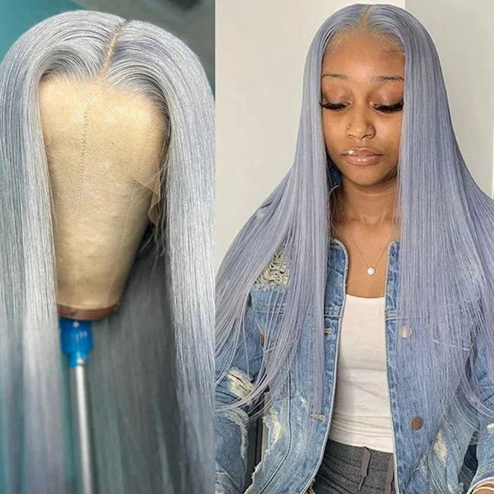 Synthetic colored wig with a heat - resistant formula for easy stylingGrey Color Straight Human Hair Lace Wigs | Withme Hair