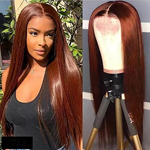 Colored wig with a red - orange hue for a warm and energetic lookHD Lace Transparent Lace #30 Color Lace Frontal Human Hair Wigs