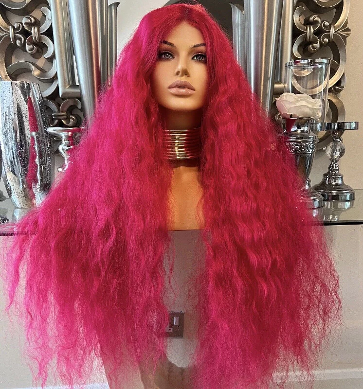 Colored wig with a 150 - density for a full and thick appearanceHOT pink Bohemian summer wig