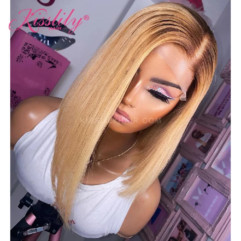 Adjustable - cap colored wig for a comfortable fitKisslily Hair Short Bob Wig Ombre 13x4 Lace Front Wig Straight Colored Human Hair Wig 150%  Density s For Women [CHC19]