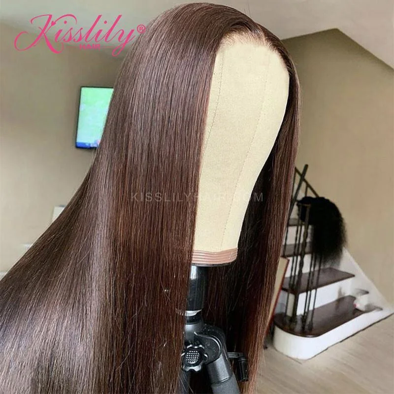 Adjustable - cap colored wig for a comfortable fitKisslily Hair 13x4 Lace Frontal Bone Straight Human Hair Pre Plucked And Bleached Knots 200% Density  [CHC50]