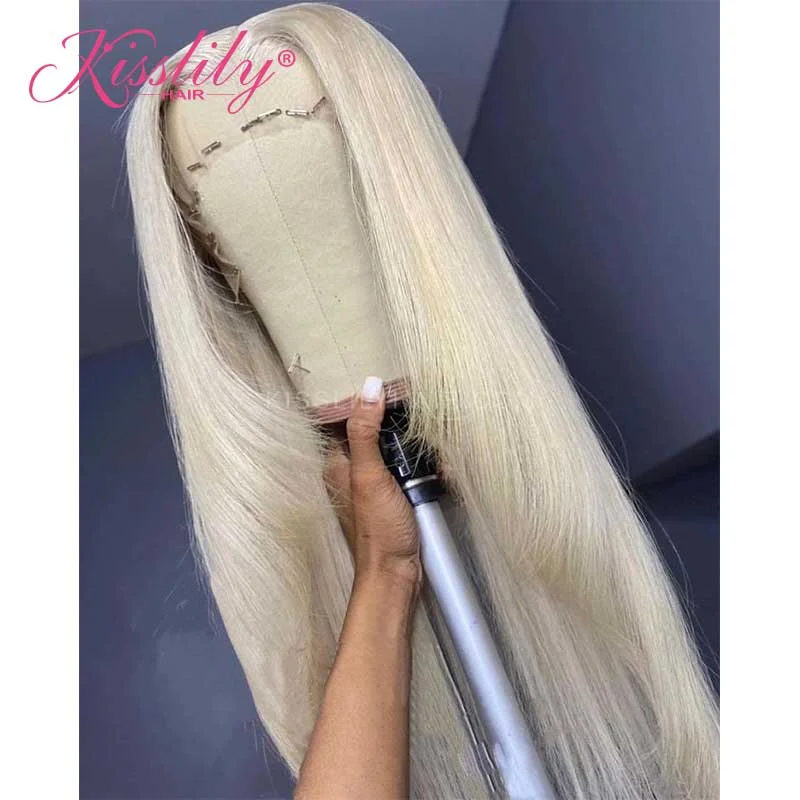 Colored wig with a pre - bleached knot for a natural - looking scalpKisslily Hair 613 Blonde Straight Human Hair 13x4 Lace Front Wig For Black Women 180% Density  [CHC28]