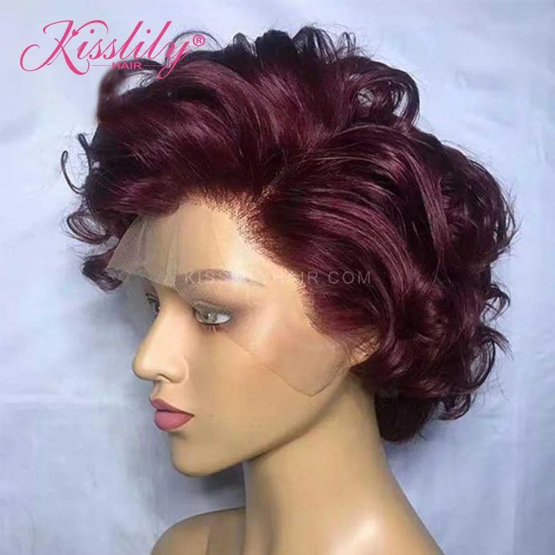 Colored wig in a vibrant pink color for a bold and eye - catching lookKisslily Hair Burgundy 99J Deep Wave Bob 13x4 Lace Frontal Human Hair Pre Plucked 150%  Density [CHC63]