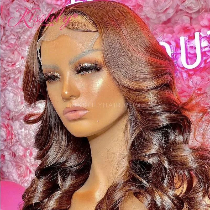 Colored wig with a wispy fringe for a soft and feminine lookKisslily Hair Colord Body Wave Hair 13x4 Lace Frontal Human Hair For Black Women 200% [CDC09]