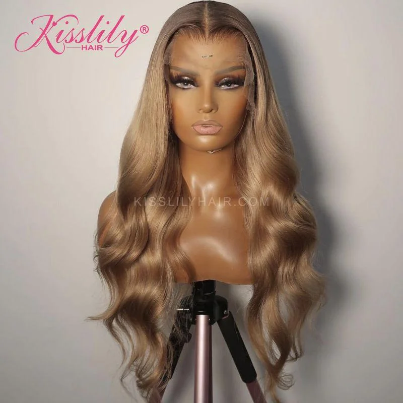 Colored wig with a silver - grey color for a trendy and cool - toned lookKisslily Hair Colord Body Wave Hair 13x4 Lace Frontal Human Hair Pre Plucked 180% [CDC11]