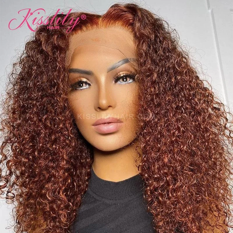 Colored wig with a wavy texture for a beachy and fun lookKisslily Hair Colord Curly Bob Hair 13x4 Lace Frontal Human Hair Pre Plucked 180%  Density [CHC32]