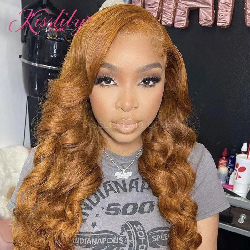 Colored wig with a silver - grey color for a trendy and cool - toned lookKisslily Hair Colord Loose Deep Wave 13x4 Lace Frontal Ginger Human Hair Pre Plucked 180% Density  [CHC38]