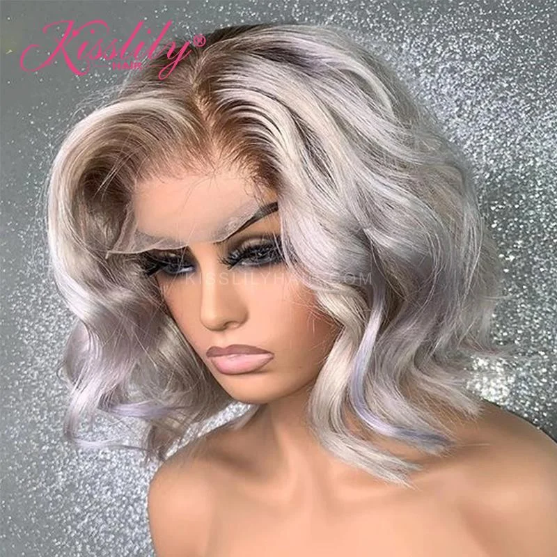 Colored wig with a silver - grey color for a trendy and cool - toned lookKisslily Hair Colored Body Wave 13x4 Lace Front Bob Wig For Black Women 180% [CDC45]