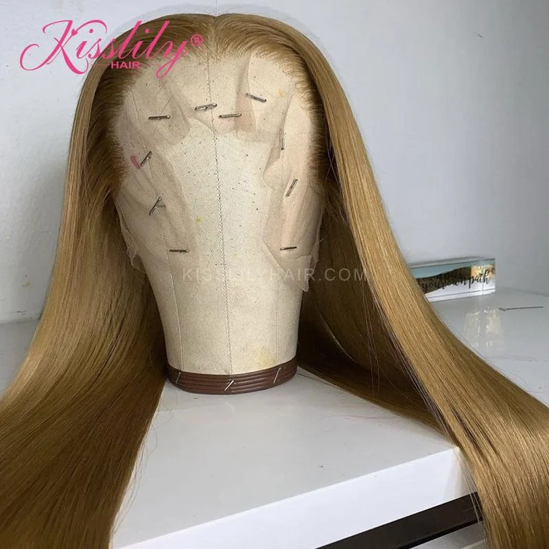 Colored wig with a silk - base cap for a comfortable and smooth feelKisslily Hair Colored Human Hair 13x4 Lace Frontal Bone Straight 180%  Density Remy [CHC51]