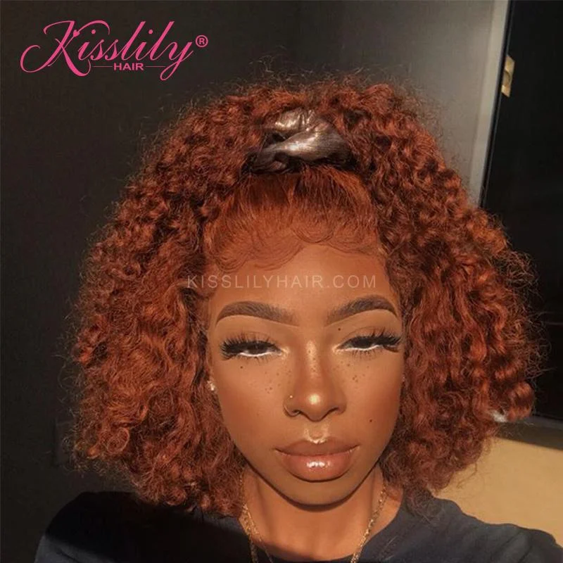 Synthetic colored wig with a heat - resistant formula for easy stylingKisslily Hair Ginger Curly 13x4 Lace Front Wig Pre Plucked Bleached Knots 150% Density Human Hair Brazilian Hair [CHC03]