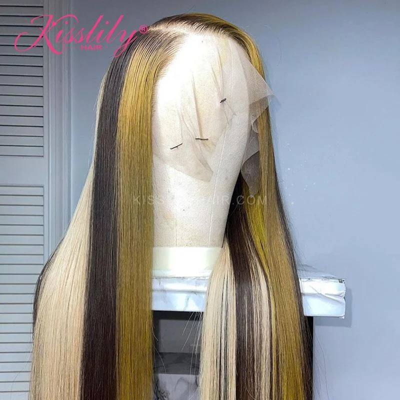 Colored wig with a blue - green ombre effect for a unique and trendy appearanceKisslily Hair Highlight Color Silky Straight 13x4 Lace Front Wig 180% [CDC13]