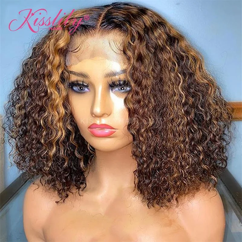 Colored wig in a vibrant pink color for a bold and eye - catching lookKisslily Hair Highlight Curly Lace Front Wig Colored Human Hair Wigs For Black Women 180% Density Lace Wig Natural Hairline [CHC41]