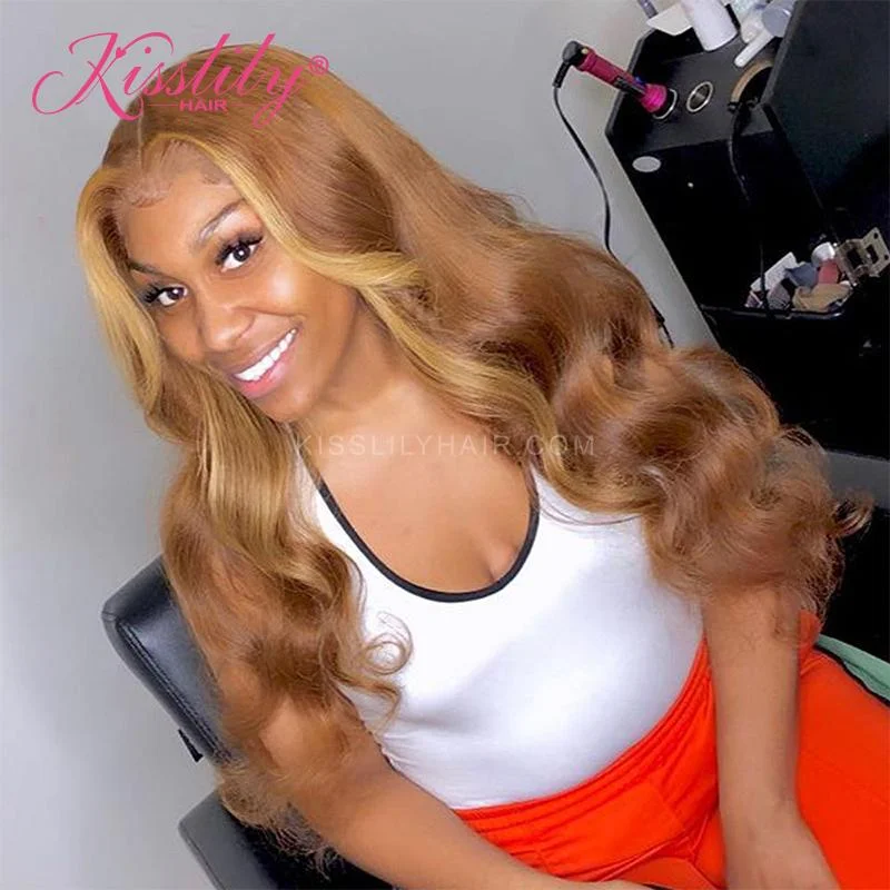 Colored wig with a 150 - density for a full and thick appearanceKisslily Hair Honey Blonde 13x4 Lace Front Wigs Highlight Lace Front Wig 180% Density Pre Plucked Bleached Knots [CHC12]