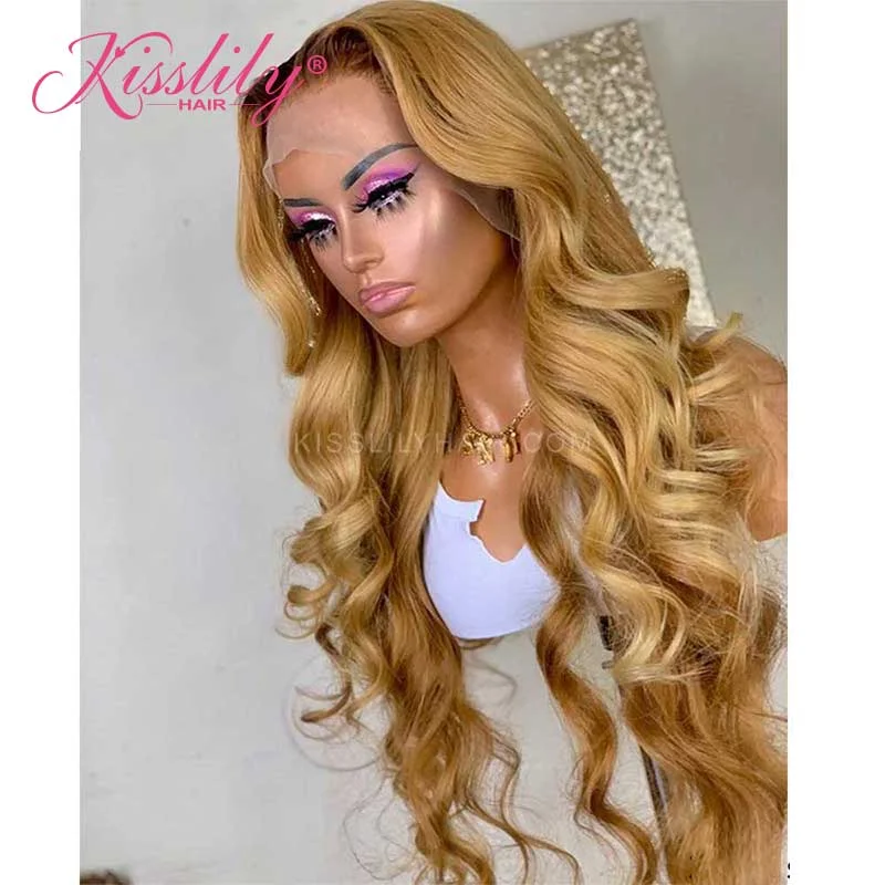 Colored wig with a middle - part for a classic and elegant styleKisslily Hair Honey Blonde 13x4 Lace Front Wigs Ombre Lace Front Wig 250% Density Pre Plucked Bleached Knots [CHC14]