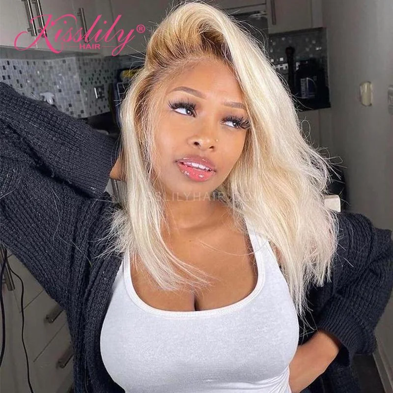 Colored wig with a straight texture for a sleek and minimalist lookKisslily Hair Ombre 613 Blonde Straight Bob 13x4 Lace Front Wig 180% Density [CHC08]