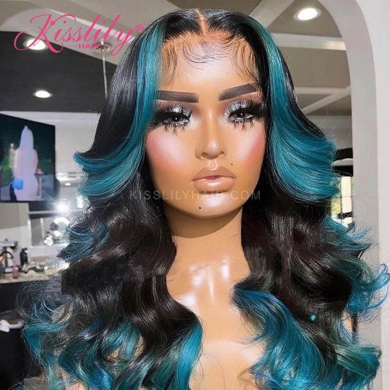 Colored wig with a pre - plucked hairline for a more natural lookKisslily Hair Ombre Body Wave 13x4 Lace Frontal Ginger Human Hair 200%  Density For Black Women [CDC15]