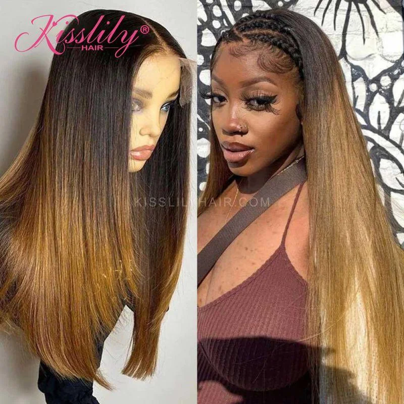 Colored wig with a wavy texture for a beachy and fun lookKisslily Hair Ombre Straight Hair 13x4 Lace Frontal Wig 180% Density For Black Women [CDC66]