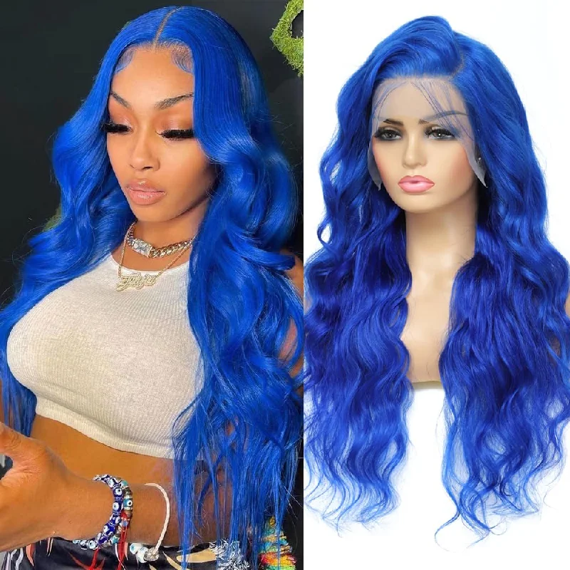 Human - hair colored wig for a natural and luxurious feelBlue Lace Front Wig Human Hair 13x4 HD Body Wave Human Hair Lace Front Wigs Pre Plucked Colored Blue Lace Front Wig 180% Desity