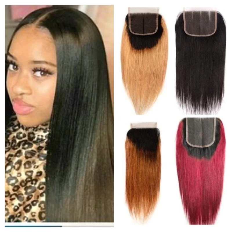 Colored wig with a blue - green ombre effect for a unique and trendy appearanceNatural and Blonde Straight Lace Closure Human Hair