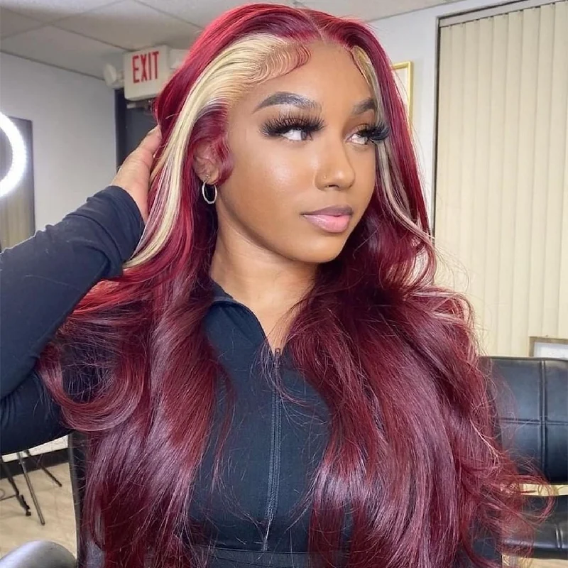 Colored wig with a silk - base cap for a comfortable and smooth feelNew Color 613 Mix 99J Burgundy Human Hair Wigs Body Wave Style