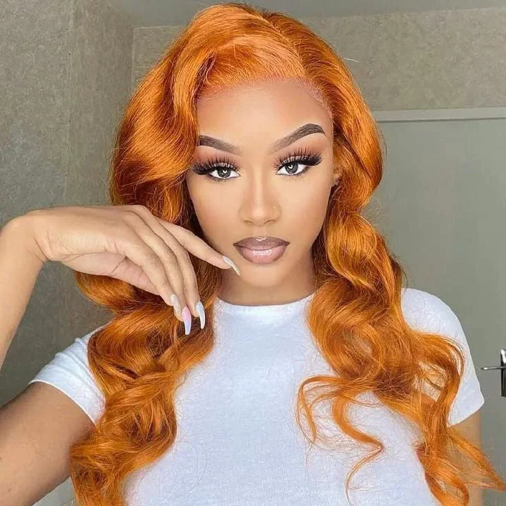 Colored wig with a curly texture for a bold and stylish choiceGlueless Wig Ginger Wig 13x4 Transparent Transparent Lace Front Wigs Body Wave Wig