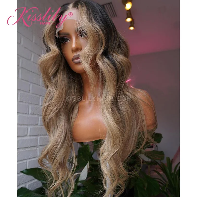 Colored wig with a purple - violet shade for a regal and elegant lookKisslily Hair Ombre 13x4 Honey Blonde Lace Front Wig Human Hair 150% Density Body Wave Wig [CDC50]