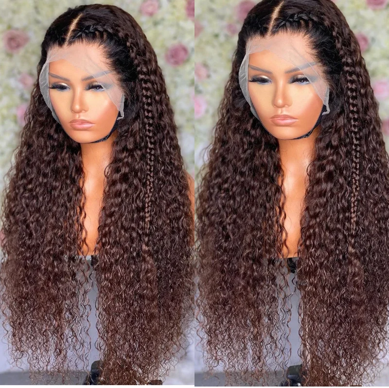 Colored wig with a wispy fringe for a soft and feminine lookOmbre #30 Curly Hair Transparent Lace Frontal Human Hair Wig