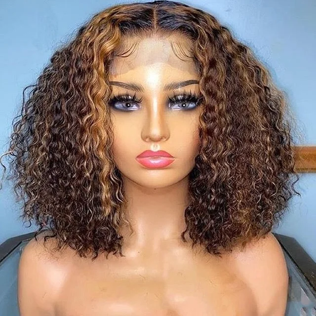 Colored wig with a pre - plucked hairline for a more natural lookOmbre #4#27 Bob Wig Lace Frontal Human Hair