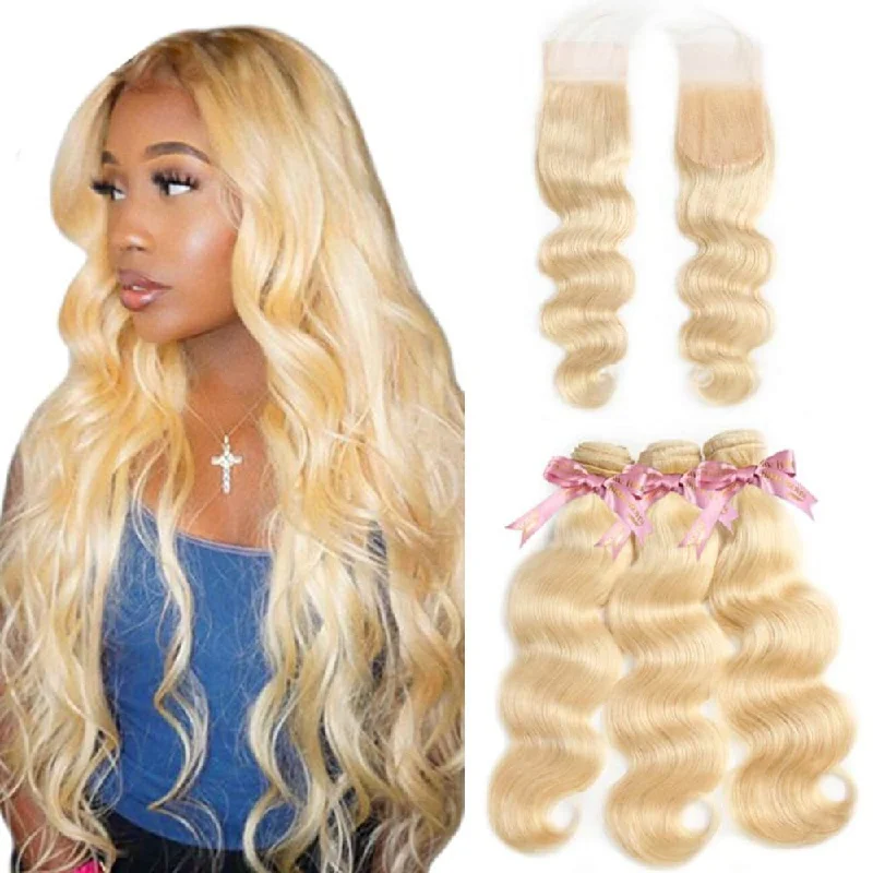 Adjustable - cap colored wig for a comfortable fitOmbre blonde Body Wave Bundle Human Hair