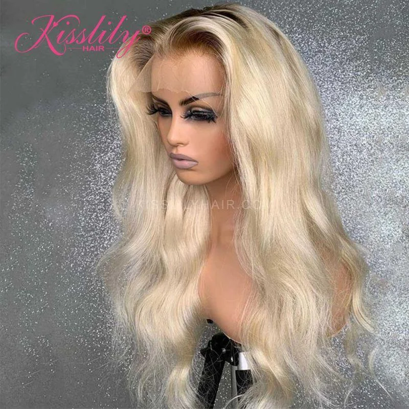 Colored wig with a silver - grey color for a trendy and cool - toned lookKisslily Hair Ombre  Body Wave 13x4 Lace Front Wig 180% Density Pre Plucked [CHC66]