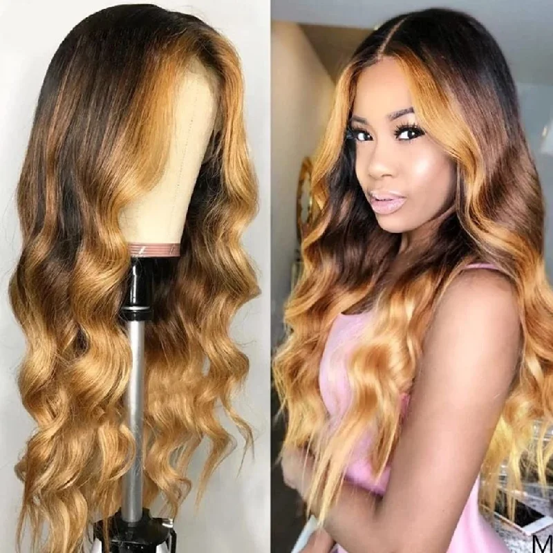 Colored wig with a curly texture for a bold and stylish choiceOmbre Honey Blonde Color 4x4 Lace Closure Human Hair Wig