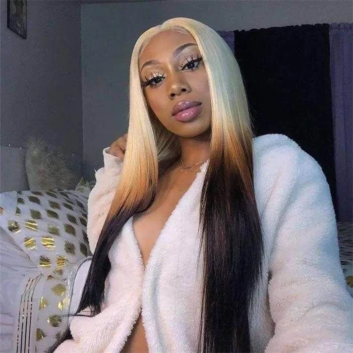 Colored wig with a natural - looking root for a more realistic lookOmbre Lace Front Wigs Straight 613 Blonde Brown Human Hair Wigs