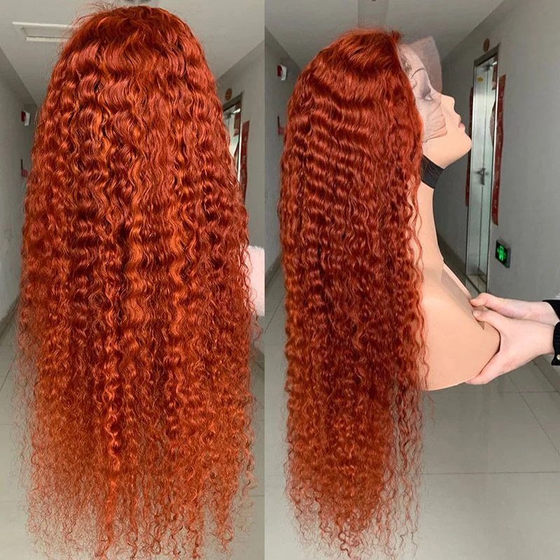 Colored wig with a silk - base cap for a comfortable and smooth feelOrange Color Lace Frontal Human Hair Wig Curly Style