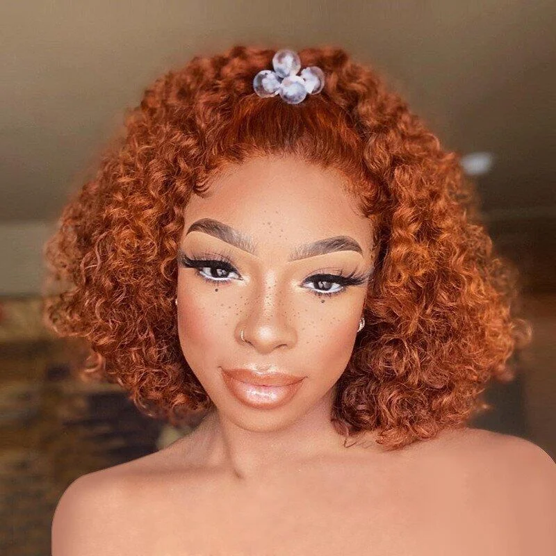 Colored wig with a pre - bleached knot for a natural - looking scalpGinger Color Bob Wig 4x4/13x4 HD Lace Wigs Remy Human Hair Short Cut Style