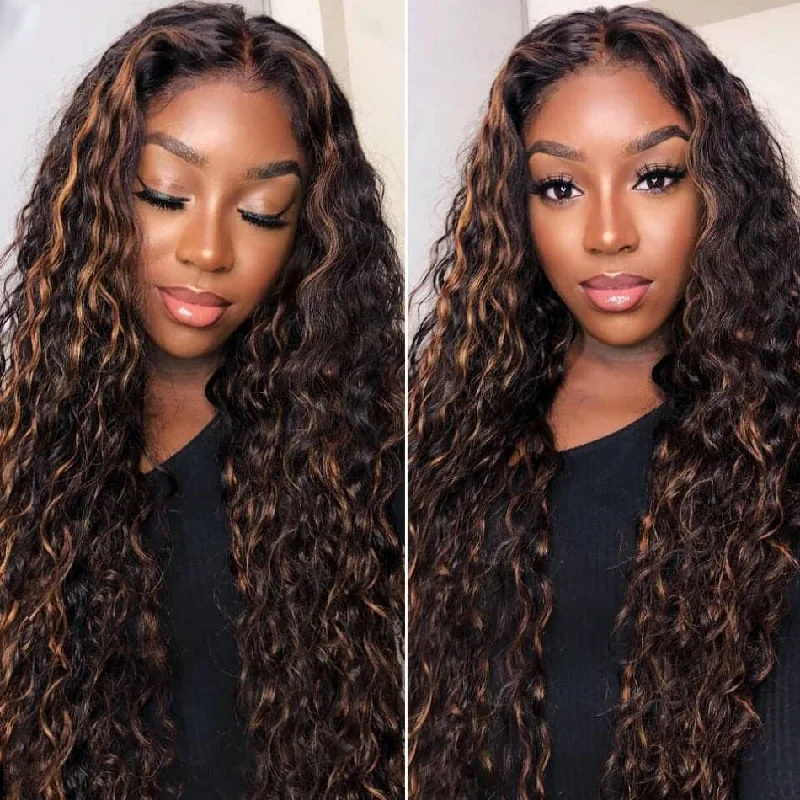 Colored wig with a middle - part for a classic and elegant styleHD Lace Front Wig 1B/30 Ombre Highlight Color Curly Hair 13x4/13x6 Lace Wigs