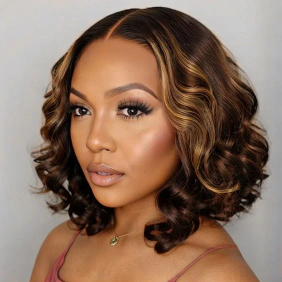 Colored wig with a silk - base cap for a comfortable and smooth feel4/27# Piano Highlights Color Glueless Transparent Lace Wig Short Bob Human Hair Wig