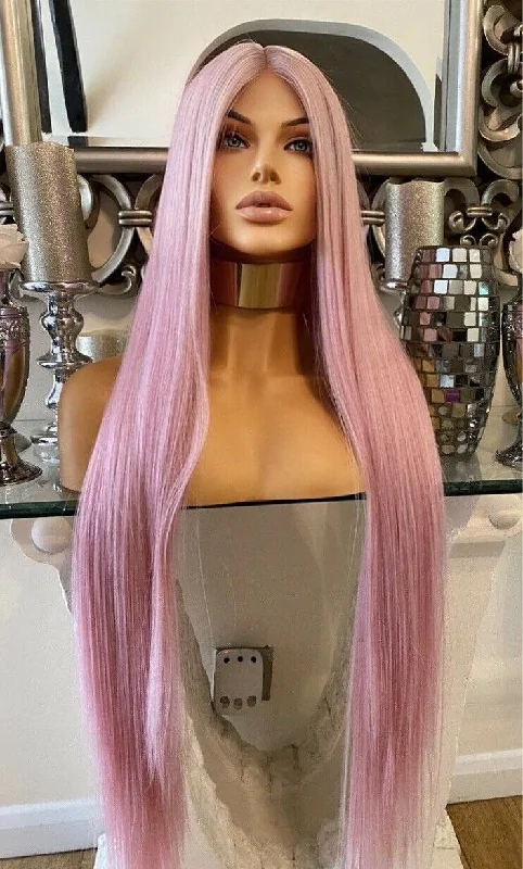 Colored wig with a curly texture for a bold and stylish choicePink Lace Front Wig Long Pink Luxury Hair Wig Centre Part Transparent Lace Wig