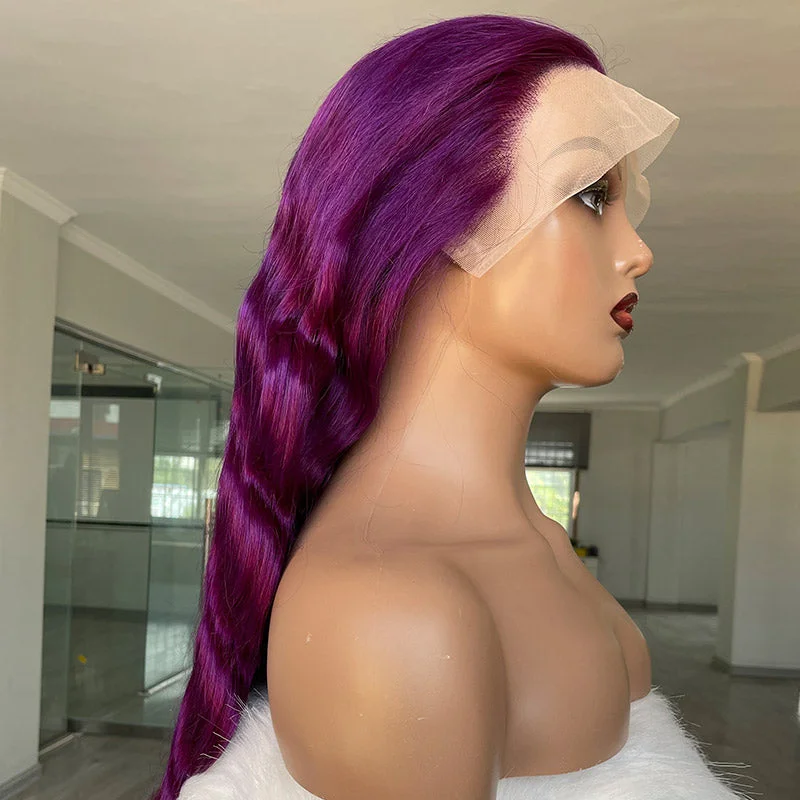 Colored wig with a blue - green ombre effect for a unique and trendy appearancePurple Color Lace Frontal Wigs Pre Plucked | Withme Hair