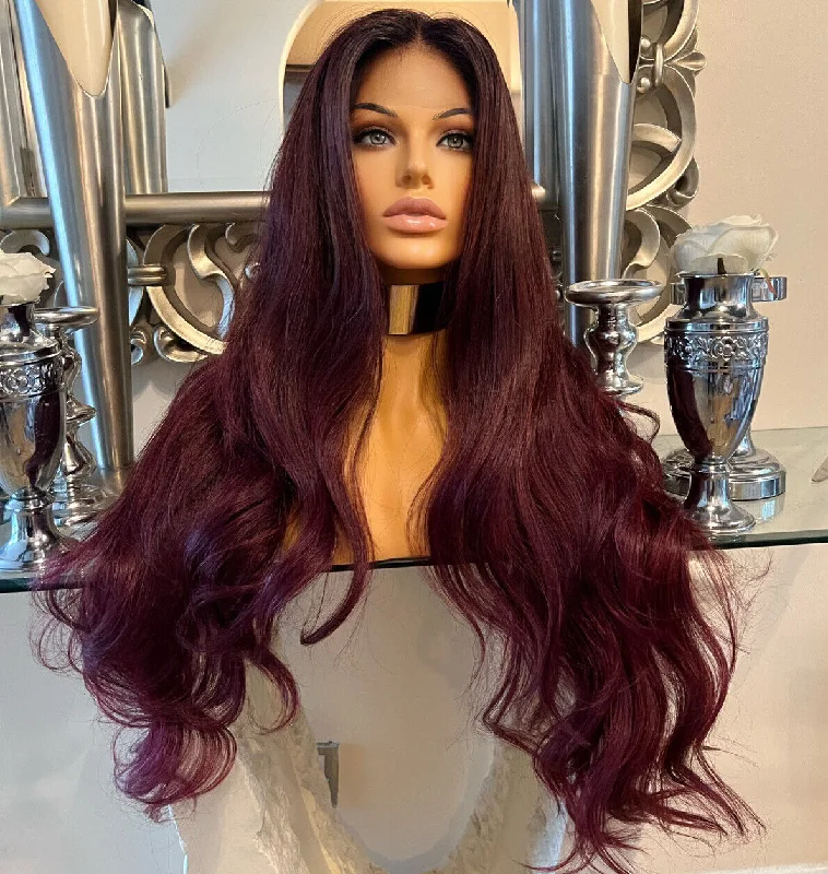 Colored wig with a purple - violet shade for a regal and elegant lookCinderella Copper Human Hair Blend Wig 360 Lace Front Wig Red