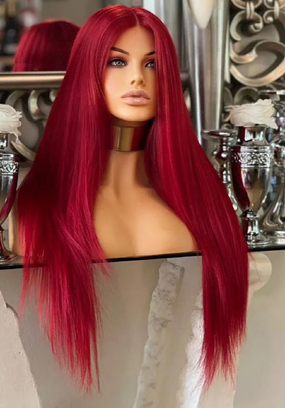 Synthetic colored wig with a heat - resistant formula for easy stylingCher Red