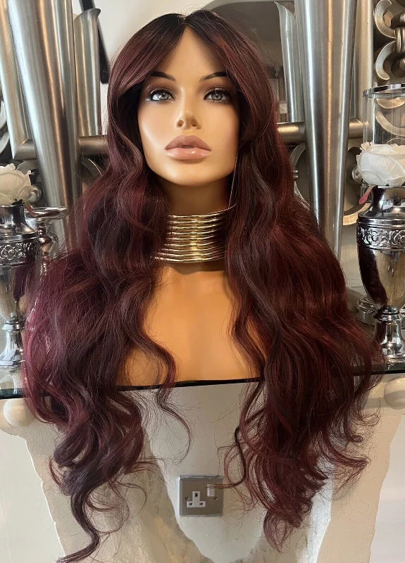 Human - hair colored wig for a natural and luxurious feelFreya wig - red Highlights