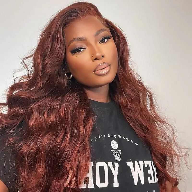 Colored wig with a straight texture for a sleek and minimalist lookBody Wave Wig 150% Density Reddish Brown Wig 360 Lace Wigs Human Hair Wig