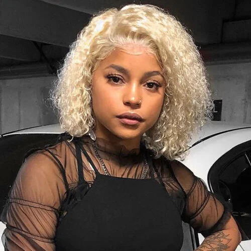 Colored wig with a straight texture for a sleek and minimalist lookGlueless Wig Short Curly Bob #613 Blonde Wig 4x4/5x5/13x4 Pre Cut Lace Front Wigs