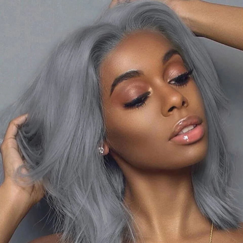 Colored wig with a blue - green ombre effect for a unique and trendy appearanceHedy Hair Icy Grey Bob Wigs 13x4 HD Lace Front Wig Short Cut Straight Human Hair Wig