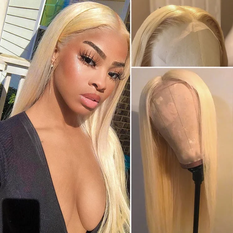 Colored wig with a purple - violet shade for a regal and elegant lookBlonde Straight #613 Transparent Lace Frontal Human Hair Wig