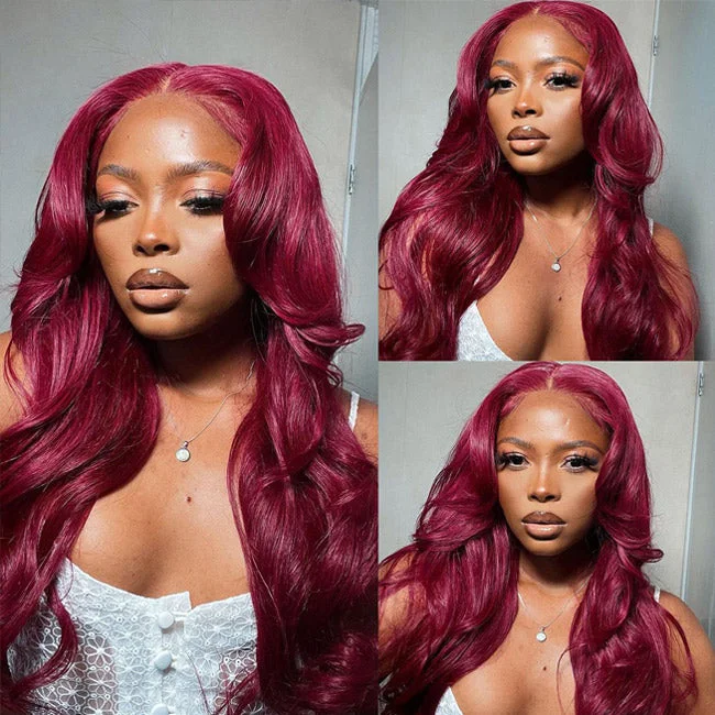 Colored wig with a purple - violet shade for a regal and elegant lookWithme Hair #99J Burgundy Red 4x4 Lace Closure Wig