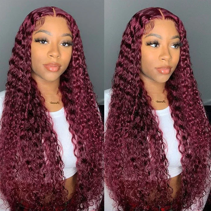 Synthetic colored wig with a heat - resistant formula for easy stylingWithme Hair #99J Color 13x4 Lace Frontal Wig Deep Wave