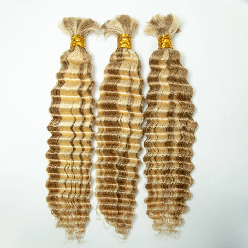 Braided wigs with a pre - plucked hairline for a natural look#27/#613 Piano Color Deep Wave Bulk Hair Extensions for Braiding