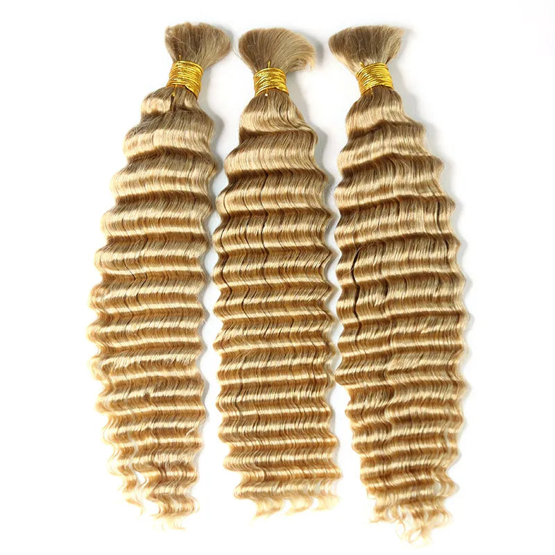 Braided wigs with a 180 - density for a full and thick appearance#27 Honey Blonde Deep Wave Bulk Hair Extensions for Braiding