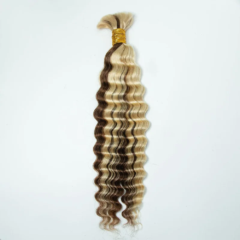 Braided wigs with a water - wave texture for a unique look#30/#613 Piano Color Deep Wave Bulk Hair Extensions for Braiding